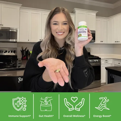 Vista 6 de Paradise Herbs Earth's Blend Multivitamínico diario para mujer con hierro, 48 superalimentos orgánicos, probióticos, antioxidantes, vitaminas A