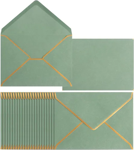 Vista 11 de Paquete de 50 sobres A4 negros de 4x6 con solapa en V autoadhesiva y borde dorado para oficina, tarjetas de regalo de boda, invitaciones