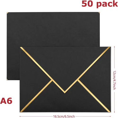 Vista 2 de Paquete de 50 sobres autoadhesivos de 4 x 6 pulgadas, sobres negros de 4 x 6 pulgadas para invitaciones con sobres autoadhesivos A6 para bodas