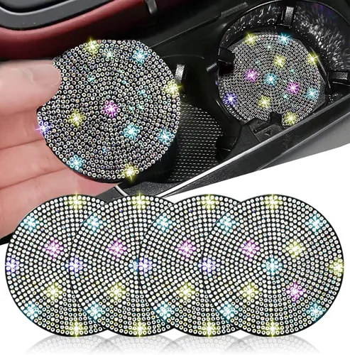 Vista 14 de NBTEPEM 4 posavasos de auto con diamantes de imitación, 2.75 pulgadas, antideslizantes, a prueba de golpes, universal, a la moda, portavasos