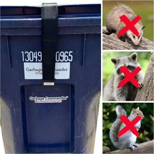 Vista 3 de Garbage Commander Correa de basura de alta calidad hecha en Estados Unidos, correa de seguridad ajustable para cubo de basura, material resistente