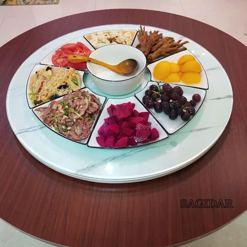 Vista 7 de Mesa giratoria de madera para comedor, rotación de 360°, tocadiscos Lazy Susan, con base silenciosa, organizador de mesa, rotación suave, placa