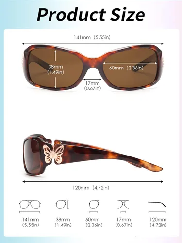 Vista 6 de JIM HALO Gafas de sol polarizadas envolventes, persianas rectangulares de mariposa para mujer UV400