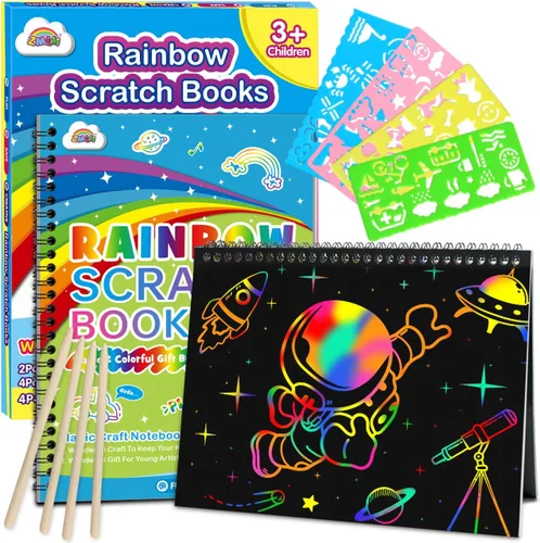 Vista 12 de ZMLM Regalo de manualidades de papel para rascar, paquete de 2 cuadernos de arcoíris, suministros de juguetes, rellenos para cesta de Pascua