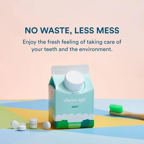 Vista 3 de Clean Age, Tabletas de pasta de dientes de menta, 62 unidades, paquete de 2, 124 piezas en total, pestañas de pasta de dientes sin flúor para niños