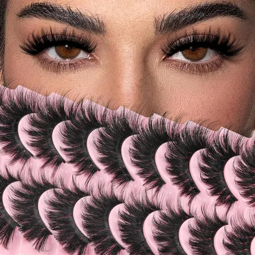 Vista 14 de Ahrikiss - Pestañas rusas postizas con aspecto de extensiones, rizo en D, esponjosas y voluminosas, 10 pares de pestañas postizas naturales