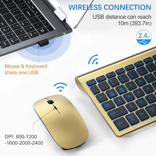 Vista 4 de TopMate Combo de teclado y mouse inalámbricos ultradelgados, 2.4G silencioso compacto USB 2400DPI mouse e interruptor de tijera, juego de teclado