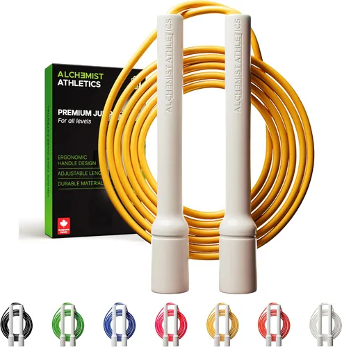 Cuerda de saltar para fitness, cuerda de saltar ajustable de 10 pies para hombres, mujeres y niños, cuerda de saltar sin enredos con asas Amarillo