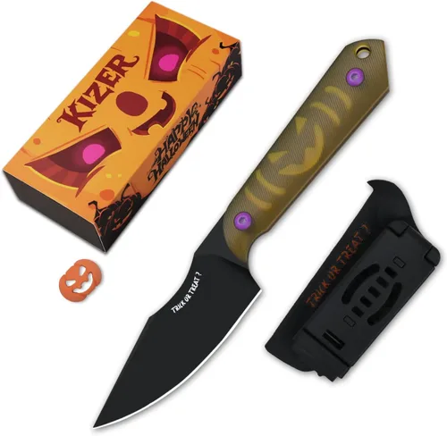 Vista 18 de Cuchillo de hoja fija Kizer Mini Arpón con funda, cuchillo de caza de 3V con mango G10, cuchillos pequeños de hoja fija para acampar y supervivencia