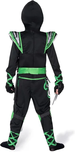 Vista 8 de Disfraz de ninja verde para niños, fiestas temáticas de ninja, disfraz de Halloween, juego de rol ninja, fiesta de Navidad
