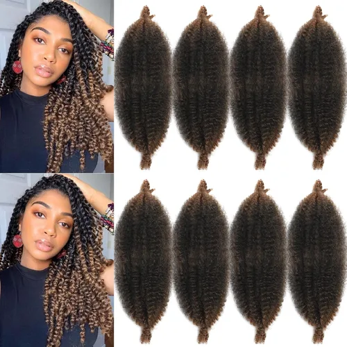 Vista 20 de Cabello para Trenzas Marley Twist de 16 Pulgadas, 8 Paquetes de Cabello Afro Twist Elástico, Cabello Spring Twist Pre-esponjado, Cabello Rizado