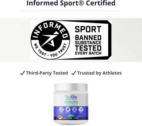 Vista 3 de TruMe BCAA en polvo con electrolitos – Suplemento de aminoácidos sin azúcar – Sidra de manzana – Recuperación informada deportiva certificada