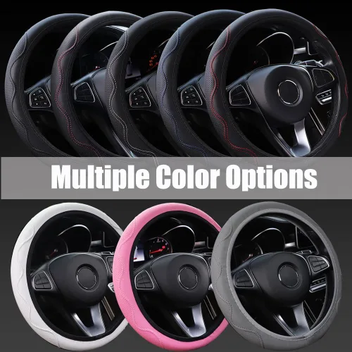 Vista 5 de Funda elástica para volante de coche universal de 15 pulgadas, fundas de volante de microfibra suave de cuero transpirable, antideslizante