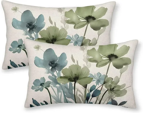 Vista 24 de AEIOAE Fundas de almohada florales de primavera de 18 x 18 pulgadas, juego de 2, fundas de almohada decorativas de flores en acuarela en negro