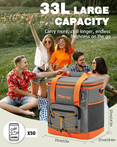 Vista 4 de Fitense Bolsa térmica suave aislada de 20L/33L, 27/50 latas, enfriadores plegables de camping de 4 capas a prueba de fugas portátiles para playa