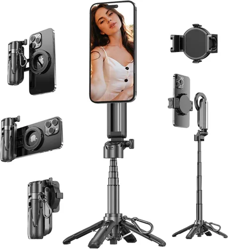 Vista 9 de Palos Selfie para iPhone, trípode multifuncional 4 en 1 para teléfono con control remoto, palo selfie mini de bolsillo, adecuado para fotografía