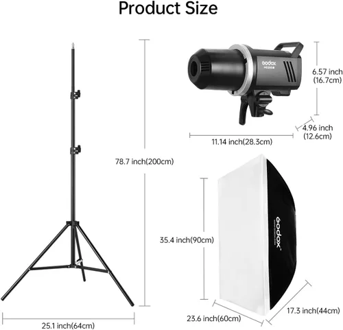 Vista 8 de GODOX MS300V - Kit de luz de fotografía flash de estudio, 2.4G 300W Bowens Mount Strobe Flash Kit de iluminación con soporte de luz, caja de luz