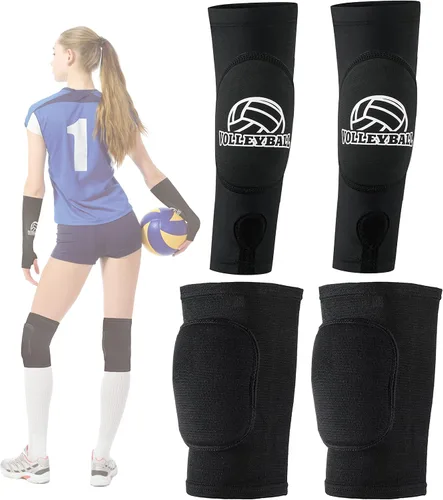 Juego de mangas para brazos y rodilleras de voleibol con almohadillas de protección y orificio para el pulgar, equipo de entrenamiento de voleibol