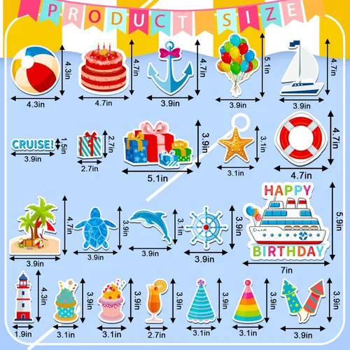 Vista 3 de JULMELON Decoraciones Magnéticas para Puerta de Crucero, 22 piezas Divertidos Imanes Magnéticos Reutilizables de Cumpleaños para Puerta de Camarote