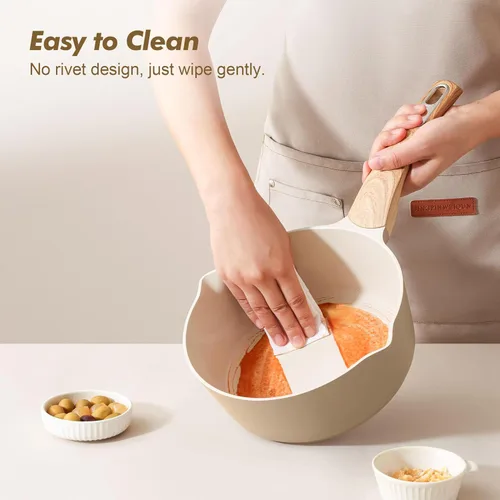 Vista 5 de SENSARTE Sartén antiadherente de cerámica con tapa, cacerola pequeña de 1.5 cuartos de galón, olla de cocina con mango Stay Cool, olla de cocina