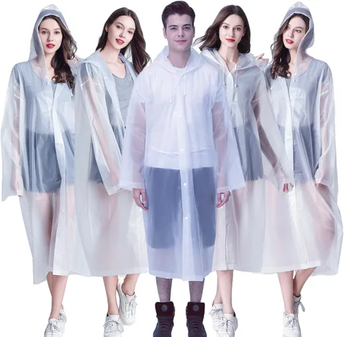 Vista 10 de Ponchos de lluvia para adultos reutilizables, paquete de 2 a 5 impermeables para mujeres y hombres, abrigo impermeable con capucha con cordón