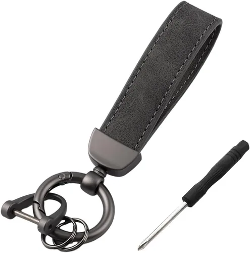 Kewucn Llavero de Cuero Genuino para Automóvil, Portallaves Universal de Metal Resistente para Automóvil con Anillo en D Antipérdida para Hombres y