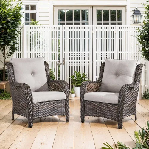 Vista 95 de Belord Mesa auxiliar pequeña para exteriores, mesa de mimbre de vidrio templado, mesa de centro impermeable para patio, mesa auxiliar de ratán