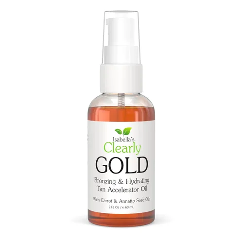 Isabella's Clearly GOLD, Aceite de bronceado 100% natural con bronceador | Aceite corporal hidratante para un brillo de bronce saludable con oliva,