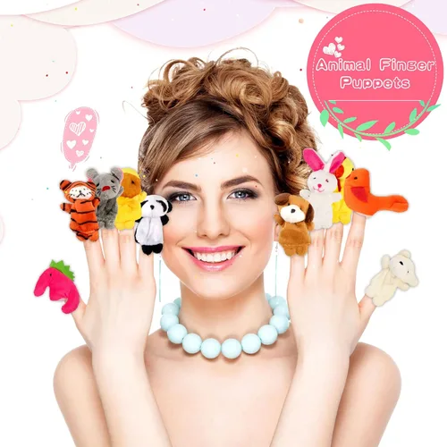 Vista 3 de Juego de 120 títeres de dedo de animales de peluche pequeños a granel, mini marionetas de dedo de peluche para espectáculos de marionetas