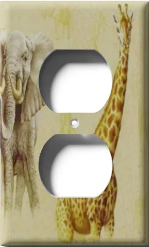 Vista 12 de Placa decorativa de salida - Jirafa y elefante en faros - Receptáculo doble dúplex