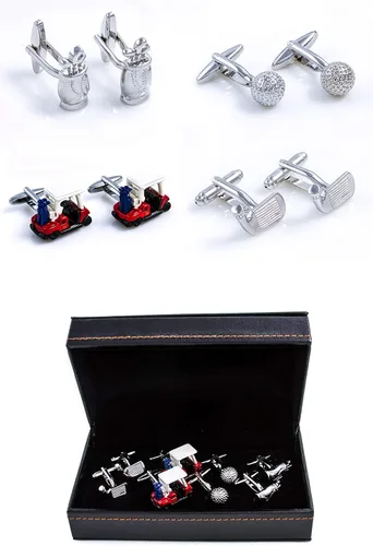 Vista 2 de mrcuff Carrito de golf bolas bolsa clubes Jefes 4pares Gemelos en una caja de regalo y paño de pulido