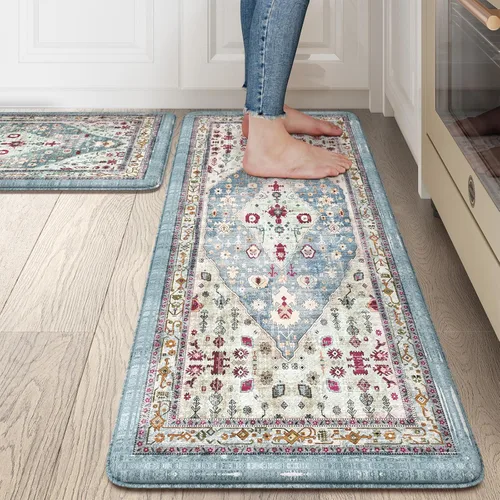 Collive Alfombras y Tapetes Boho para Cocina 2 PIEZAS Alfombra Antifatiga Acolchada, Juego de 2 Alfombras de Cocina Impermeables Antideslizantes