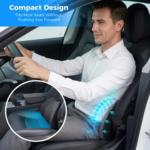 Vista 6 de Almohada de apoyo lumbar para automóvil, cojín de espuma viscoelástica para aliviar el dolor de espalda baja, soporte ergonómico para asiento
