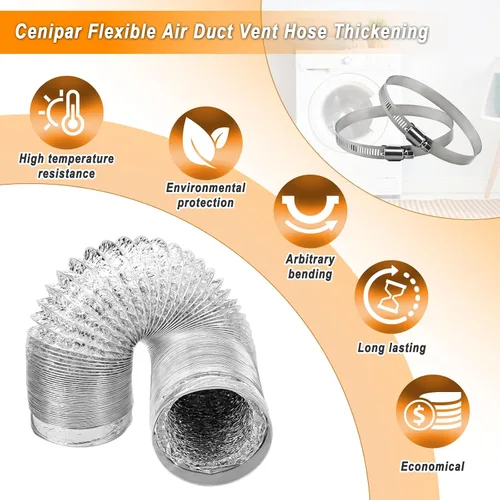 Vista 6 de Cenipar Manguera de ventilación para secadora, manguera de ventilación de conductos de 4 pulgadas, lámina de aluminio flexible sin aislamiento