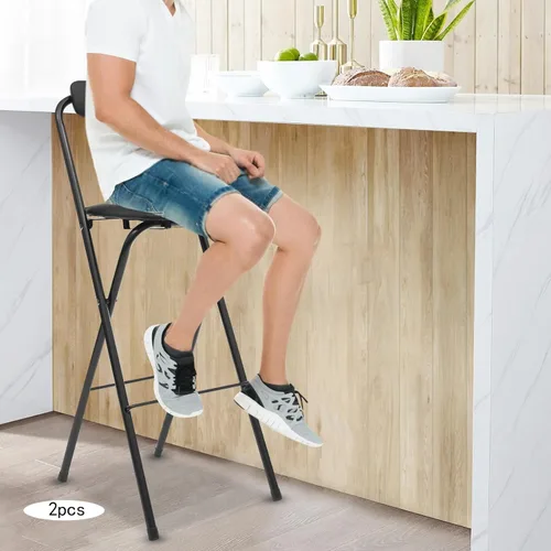 Vista 2 de 2 Pcs Folding Bar Stool with Backrest 275Lbs Tall Foldable Chair 29.5 Inch Freestanding Portable Folding Stool with PVC Caps for Kitchen Island Shop