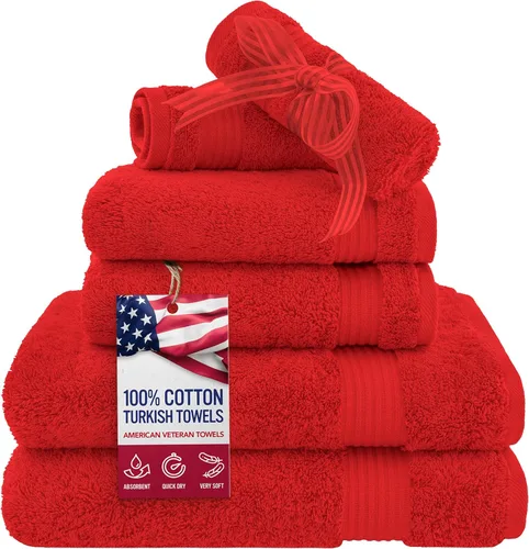Vista 55 de Juego de toallas American Veteran Towel, de lujo, 6 piezas de algodón 100 % turco para máxima suavidad y absorción, para hotel y spa