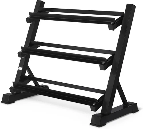 Amazon Basics Estante Ajustable de 3 Niveles para Mancuernas, Solo Soporte, Negro