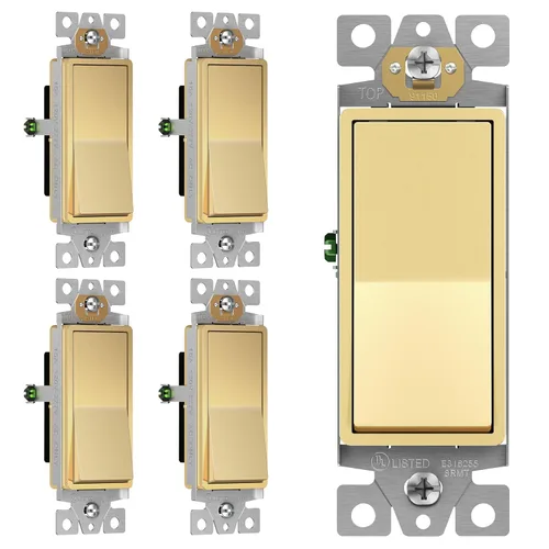 Vista 37 de ENERLITES - Interruptor de palanca decorativo de encendido/apagado con placas de pared, unipolar, 3 cables, tornillo de conexión a tierra, grado