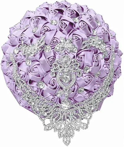 Vista 27 de Ramo de novia de boda de lujo hecho a mano, rosa de seda grande para sostener y lanzar, ramo de flores artificiales con cinta de satén, perlas