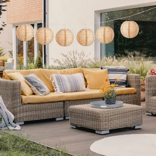 Vista 6 de Hortsun 6 linternas de papel de arpillera impresas, faroles redondos de papel chinos, decoración de granja, aula, hogar, dulce aula, fiesta