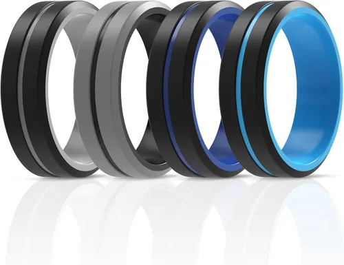 ThunderFit Anillos de boda de silicona para hombre, 2 capas, borde biselado, bandas de compromiso de goma, 0.323 in de ancho y 0.098 in de grosor,