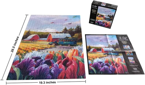 Vista 2 de Nearly Impossible - Rompecabezas de 1000 piezas con obra de arte con licencia Tulip Town, rompecabezas más difíciles para adultos y adolescentes