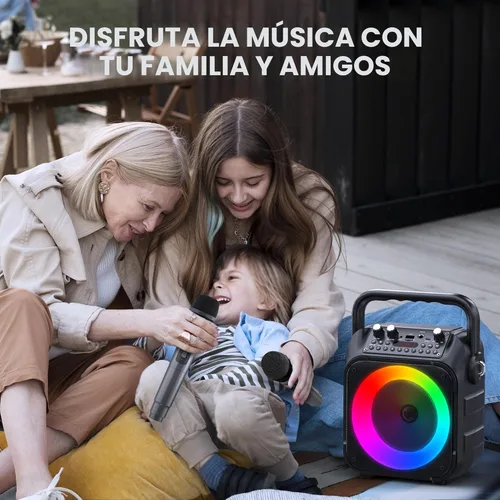 Vista 9 de Máquina de karaoke, altavoz Bluetooth portátil con 2 micrófonos inalámbricos para adultos y niños con luces, micrófono de karaoke con sistema PA