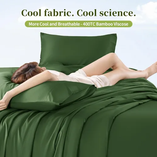 Vista 98 de Shilucheng Sábanas 100% viscosa derivada de bambú, tamaño matrimonial, 4 piezas, ultra refrescantes y sedosas, bolsillo profundo de 16 pulgadas