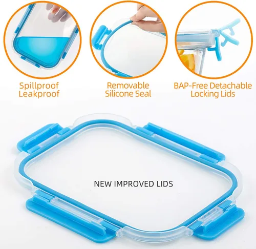 Vista 4 de C CREST Contenedores de vidrio para preparación de comidas, [paquete de 10] recipientes de vidrio para almacenamiento de alimentos con tapas, cajas