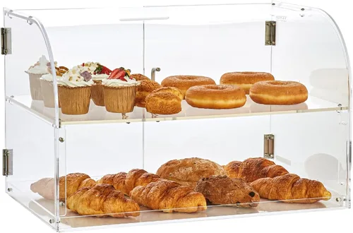 Vista 10 de VEVOR Estuche de exhibición de pastelería, 2 niveles, vitrina comercial de panadería, caja de exhibición de acrílico con acceso a la puerta trasera