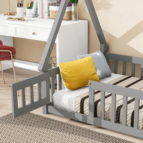 Vista 33 de SOFTSEA Cama de metal individual, plataforma de metal con tablillas, plataforma de cama con forma de triángulo doble para niños (negro)