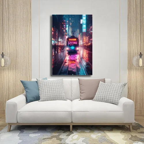 Vista 5 de Futuristic Retro Neon Cyberpunk Wall Art – Vibrant Synthwave Print – Modern Urban Decor Canvas Poster Wall Art Decor Print Picture Paintings for