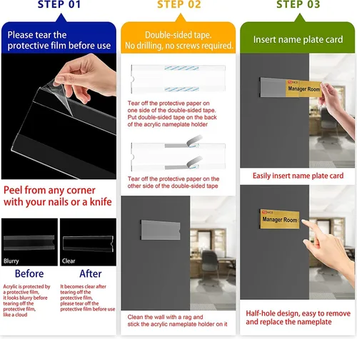 Vista 2 de TONICE Paquete de 6 soportes acrílicos para placa de identificación de escritorio de 2 x 8 pulgadas, soportes acrílicos para placa de Transparente