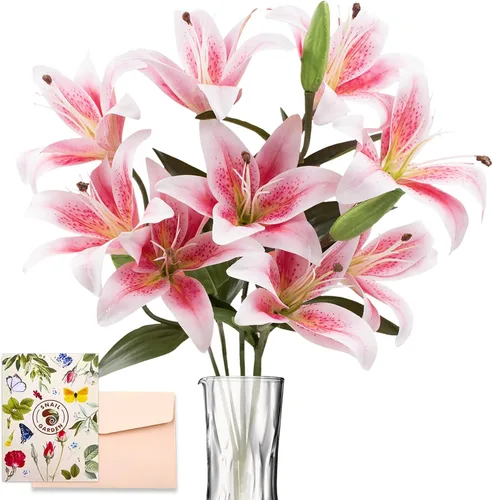 SNAIL GARDEN 12 Artifical Lily Flowers with 9 Heads Full Bloom Lily & 3 Buds, Long Stem Artificial Stargazer Lilies, Faux Tiger Bouquets for Home